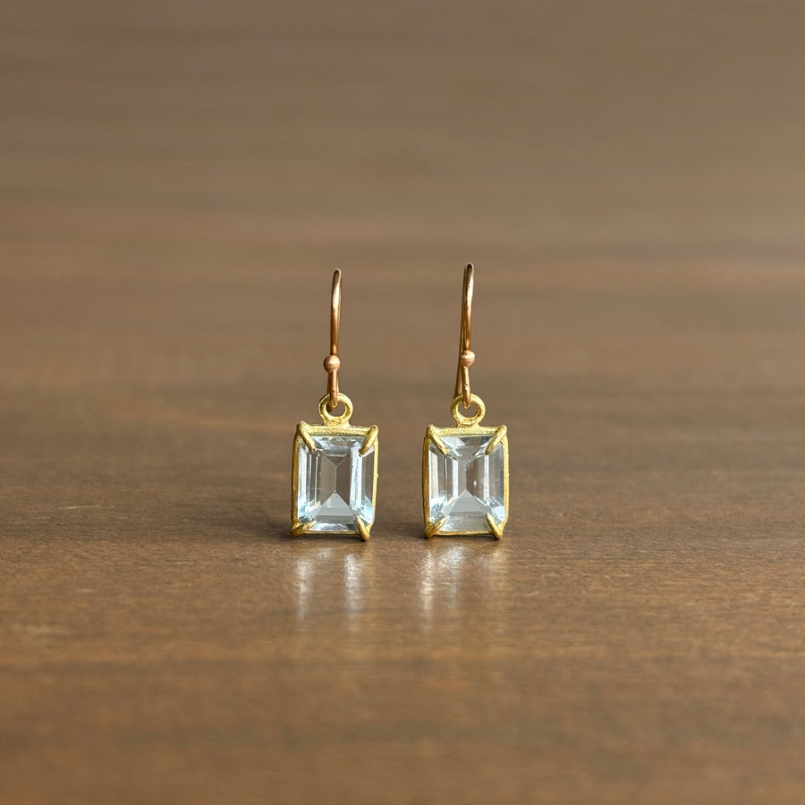 Mini Emerald Cut Aquamarine Earrings