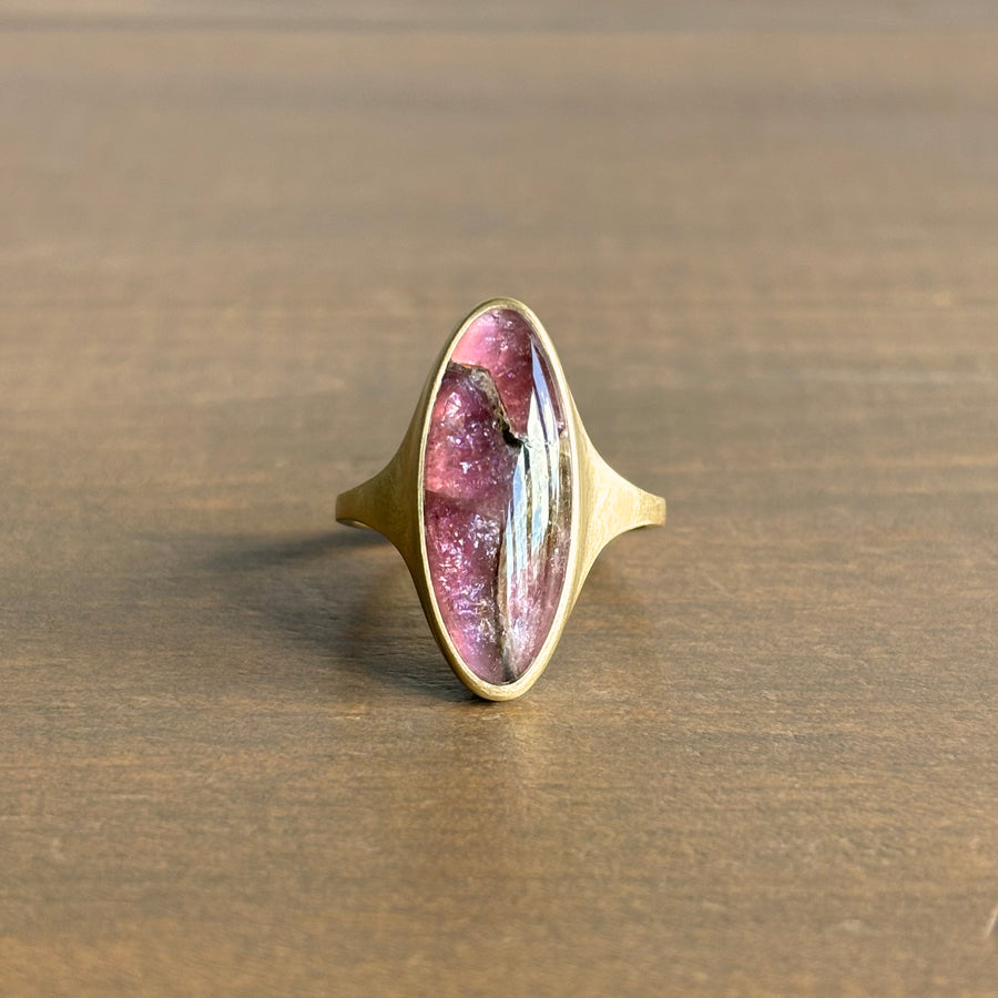 Pink Watercolor Tourmaline Elongated Oval Cast Ring