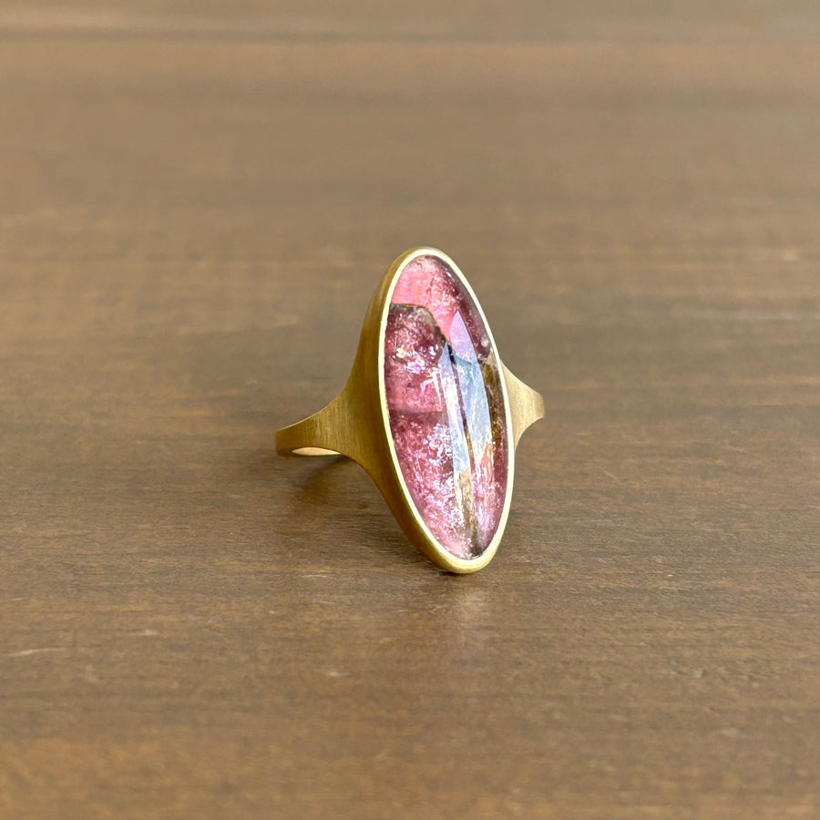 Pink Watercolor Tourmaline Elongated Oval Cast Ring