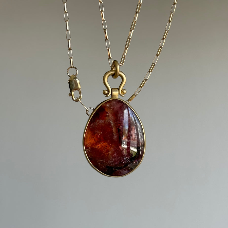 Watercolor Tourmaline Egg Pendant with Lyre Bail