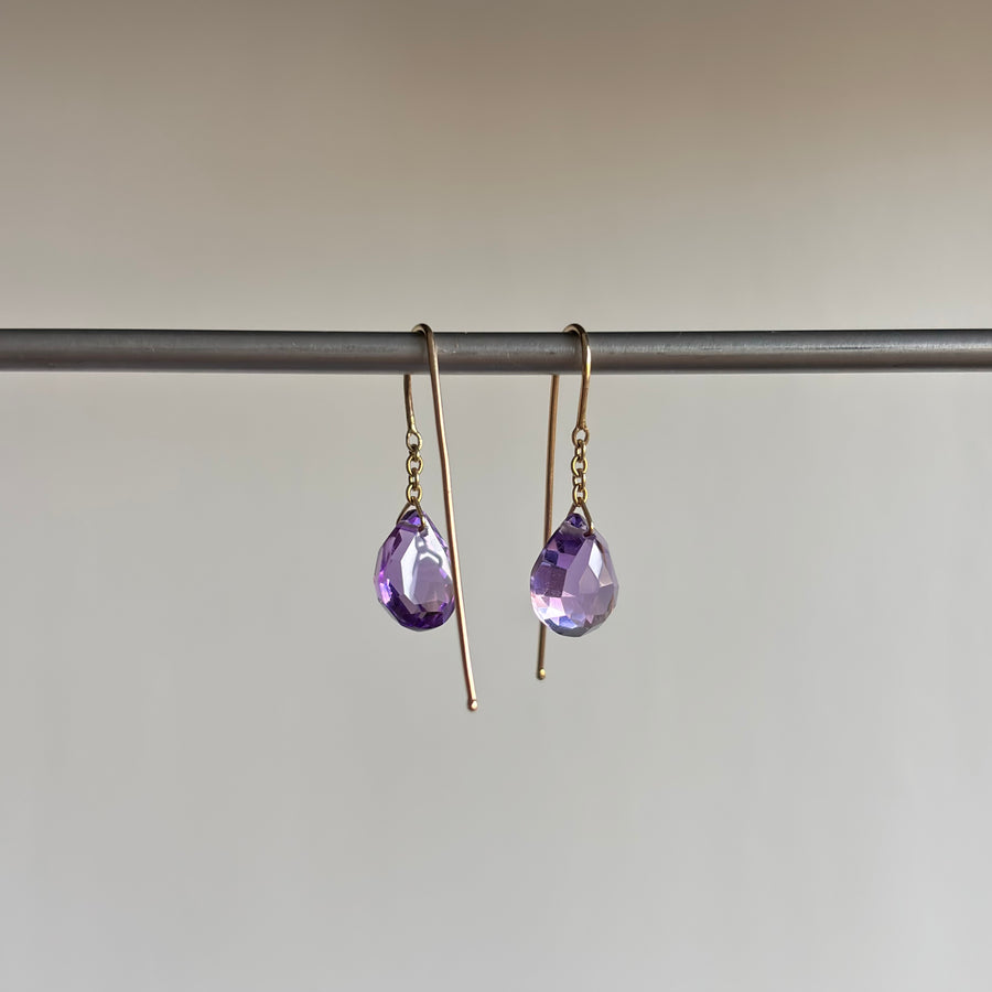 Gumdrop Amethyst Chain Drop Earrings