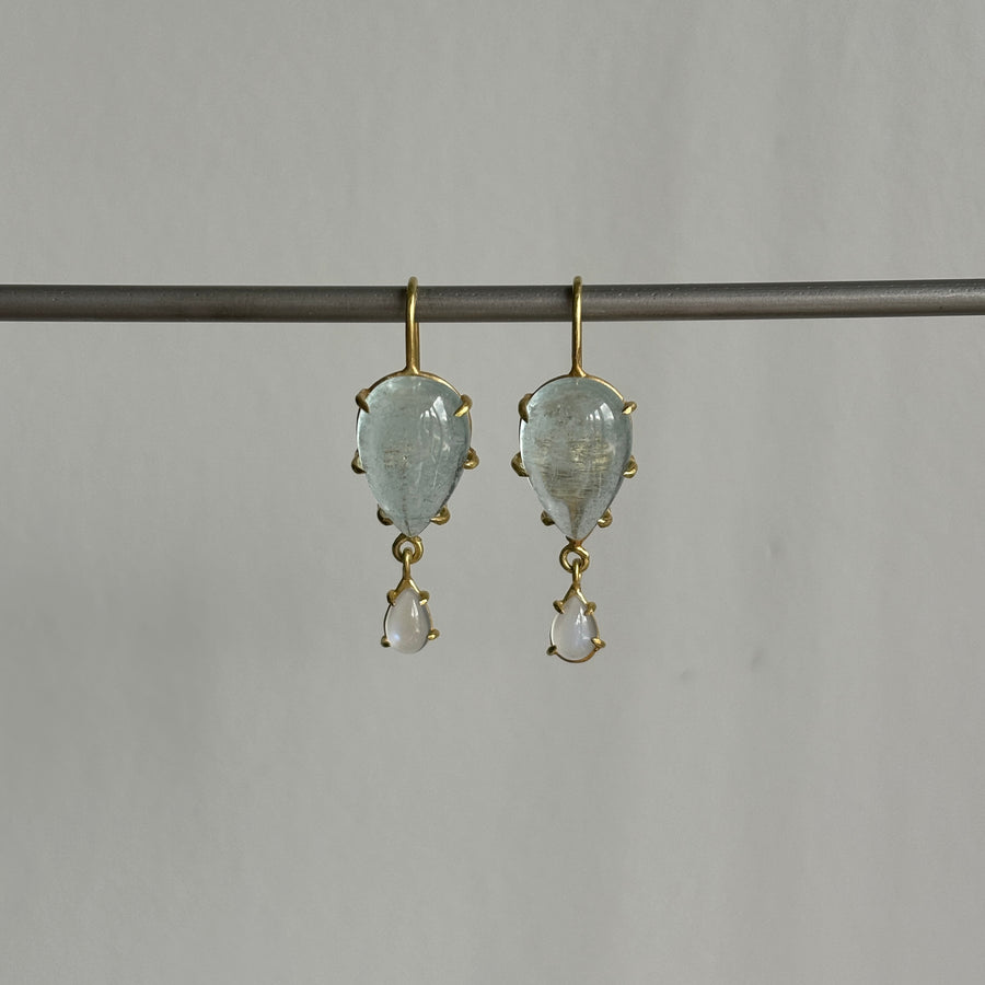 Aquamarine & Moonstone Cabochon Drop Earrings