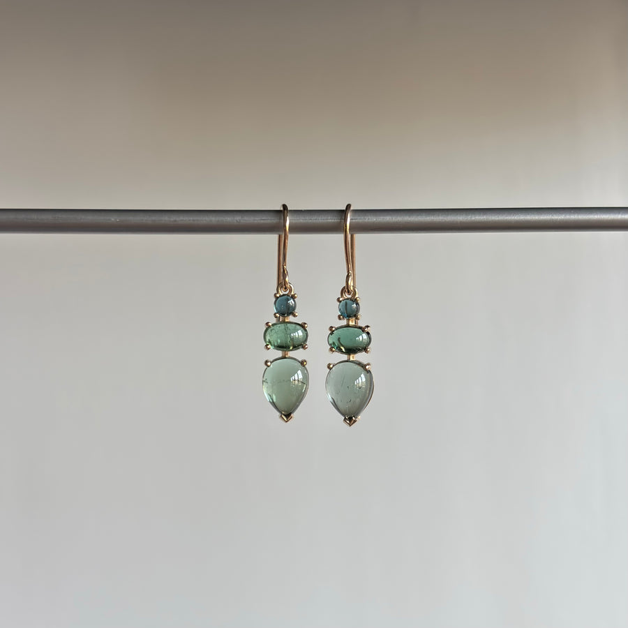 Blue-Green Tourmaline Cabochon Trio Earrings