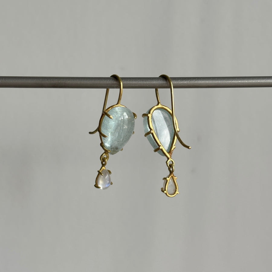 Aquamarine & Moonstone Cabochon Drop Earrings