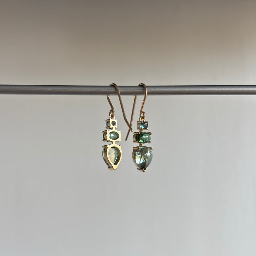 Blue-Green Tourmaline Cabochon Trio Earrings