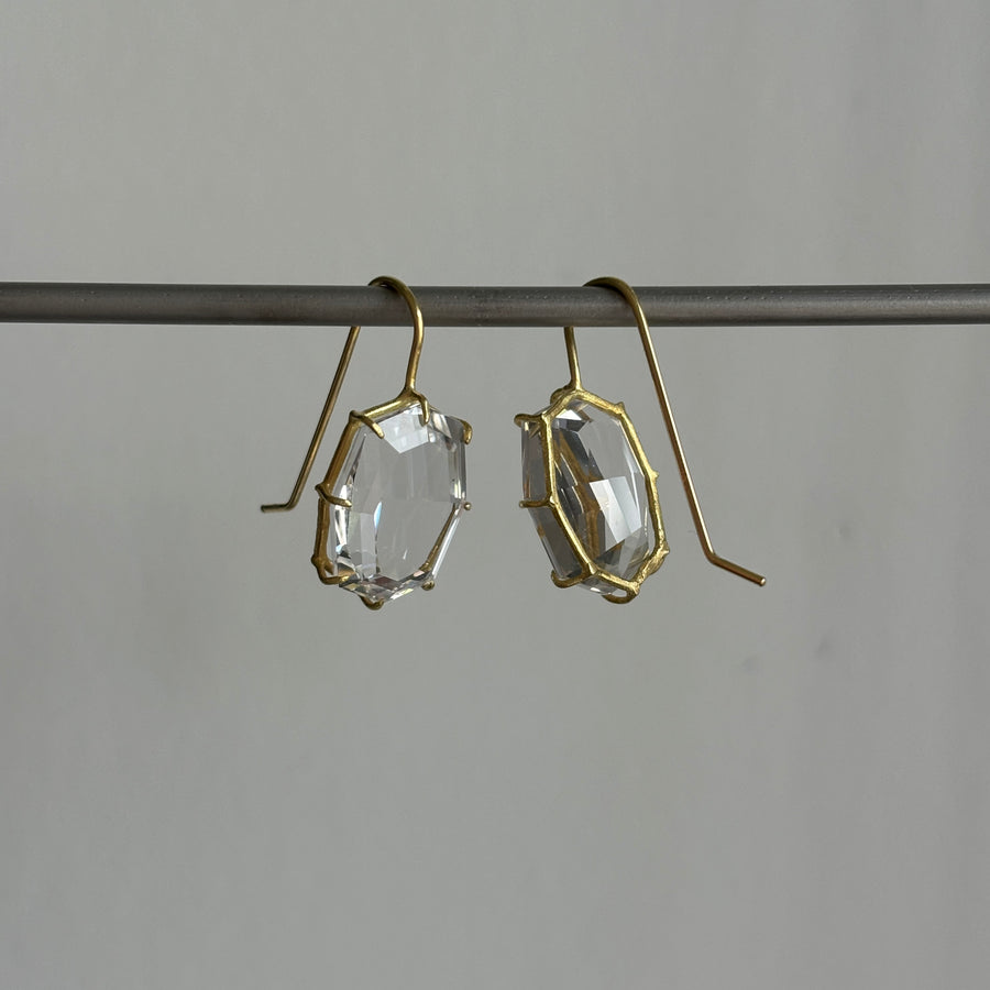 Octagon Faceted White Topaz Earrings