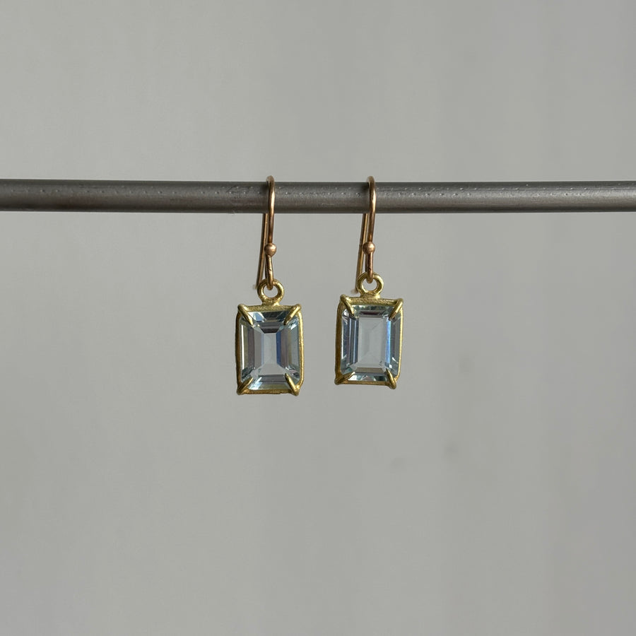 Mini Emerald Cut Aquamarine Earrings