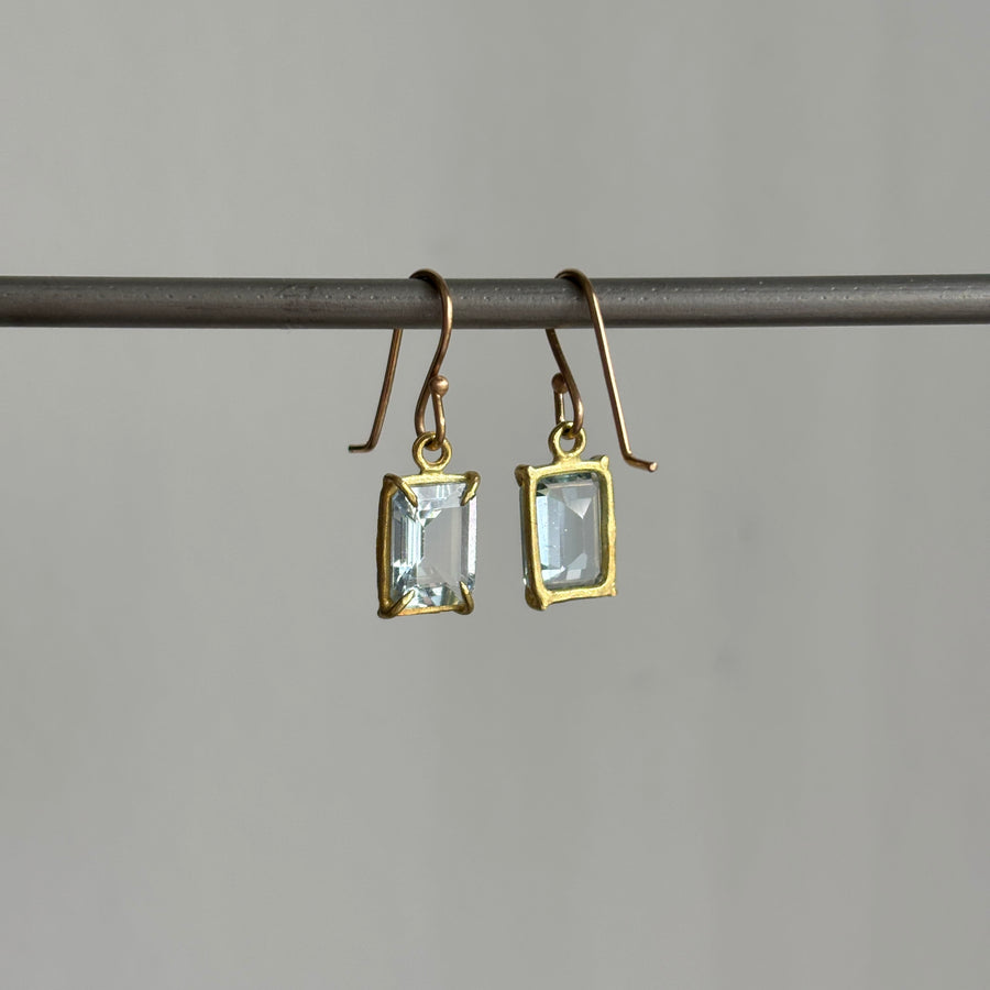 Mini Emerald Cut Aquamarine Earrings