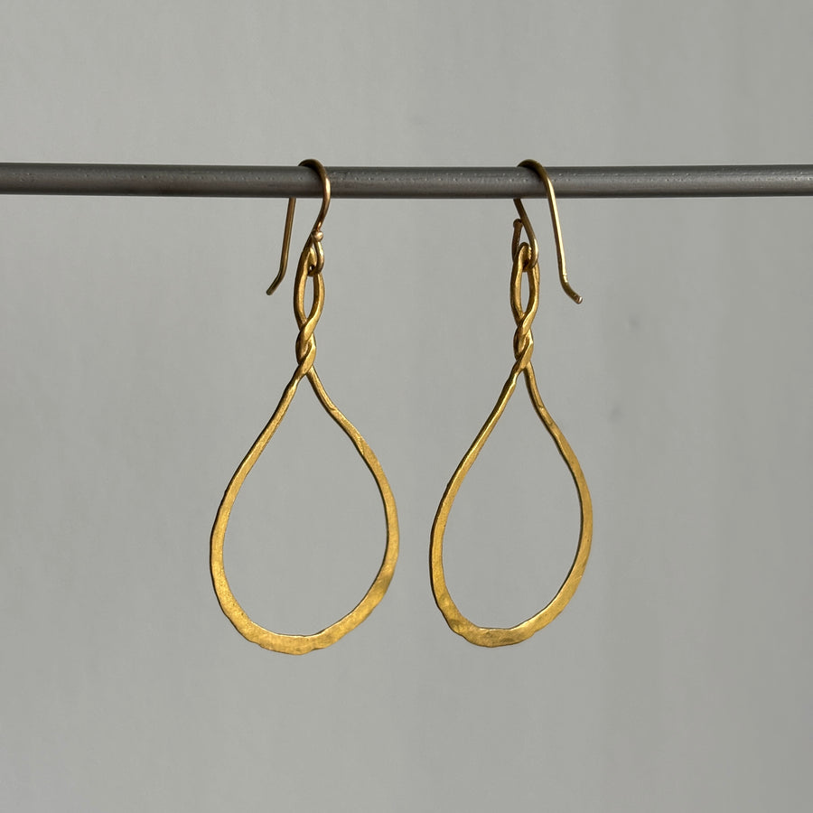 22k Gold Twisted Teardrop Hoop Earrings