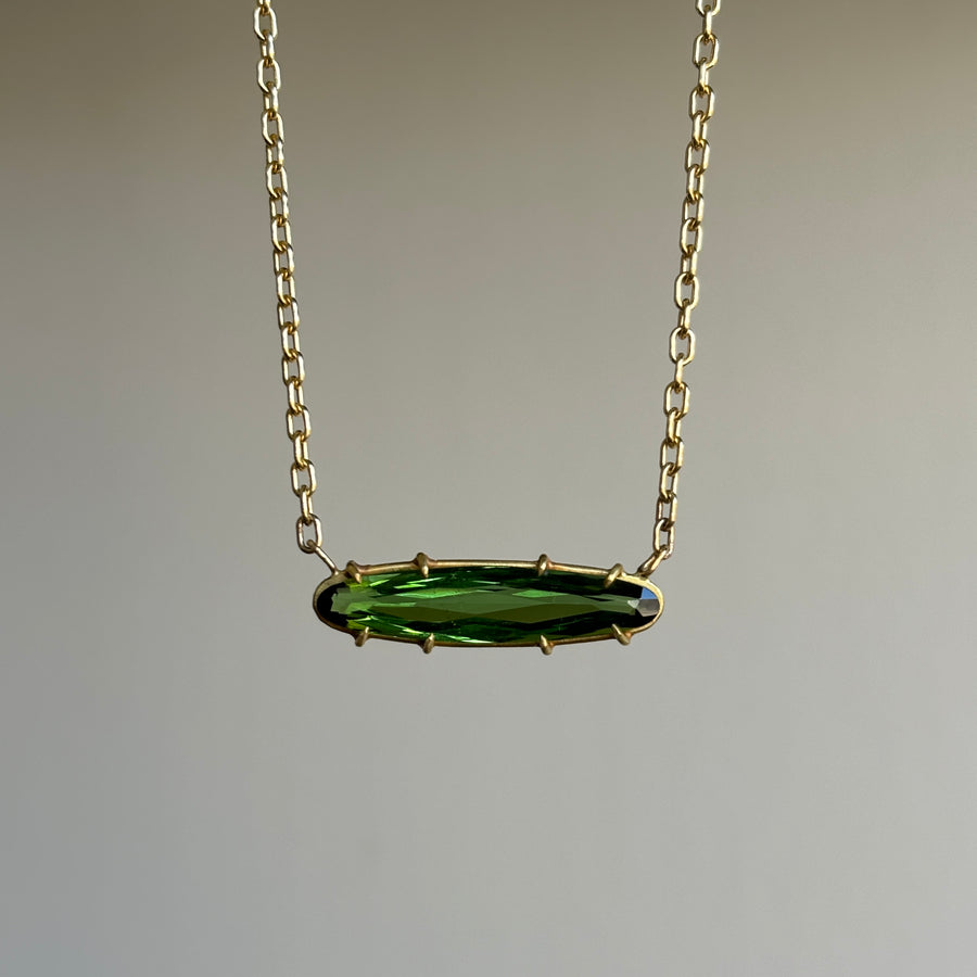 Faceted Oblong Green Tourmaline Necklace