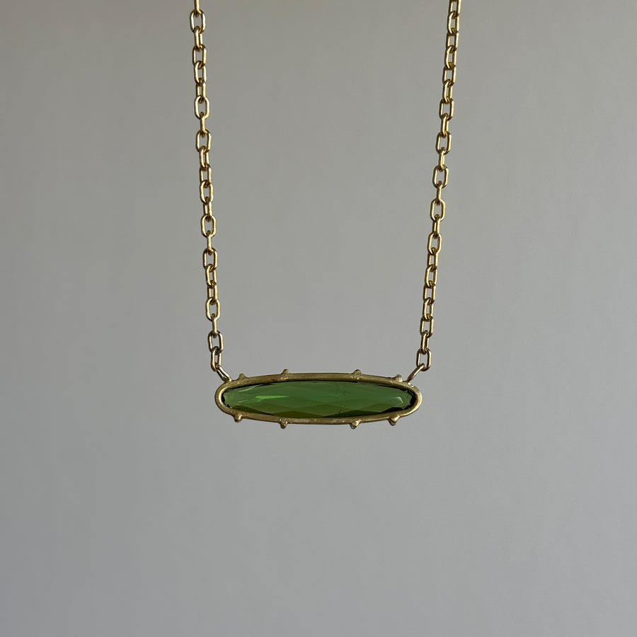 Faceted Oblong Green Tourmaline Necklace