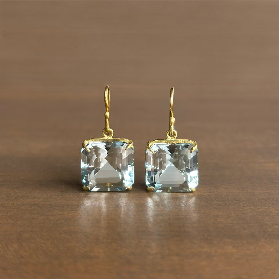 Pale Blue Topaz Emerald Cut Earrings