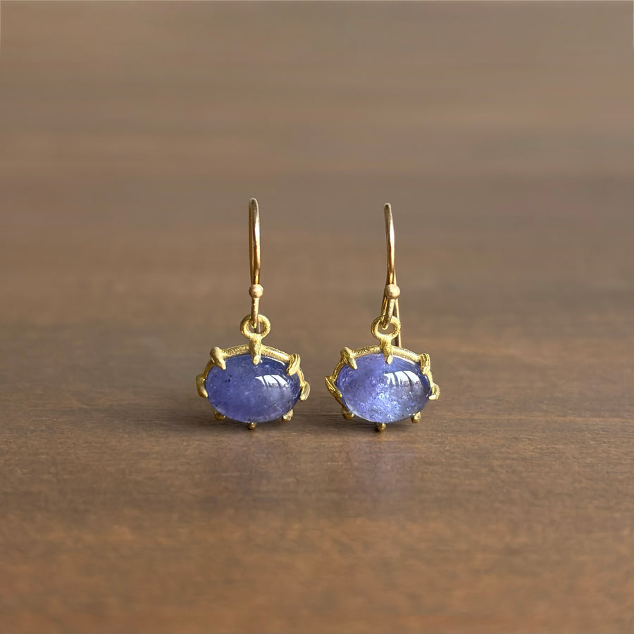 Mini Oval Tanzanite Cabochon Earrings