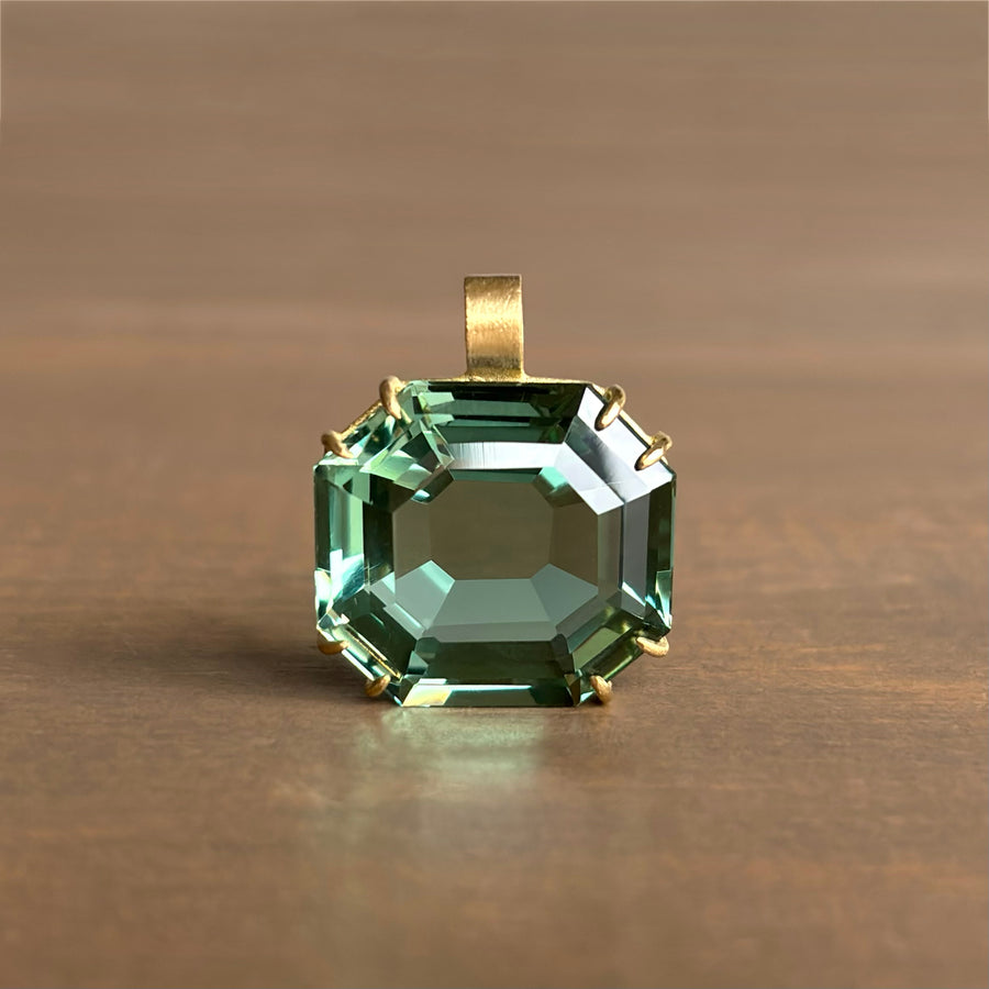 Faceted Green Amethyst Emerald Cut Pendant