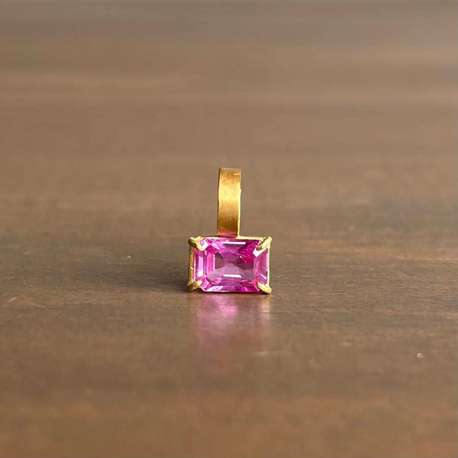 Petite Emerald Cut Pink Sapphire Pendant