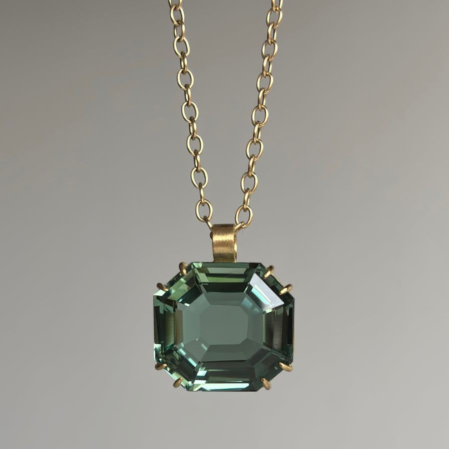 Faceted Green Amethyst Emerald Cut Pendant