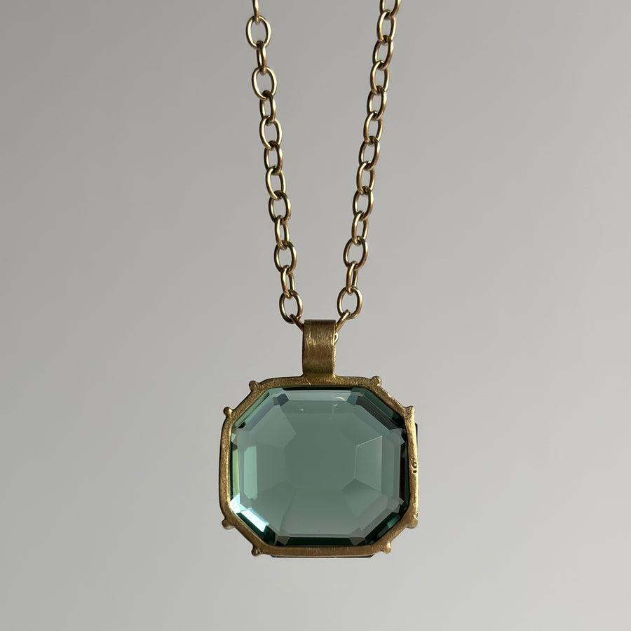 Faceted Green Amethyst Emerald Cut Pendant