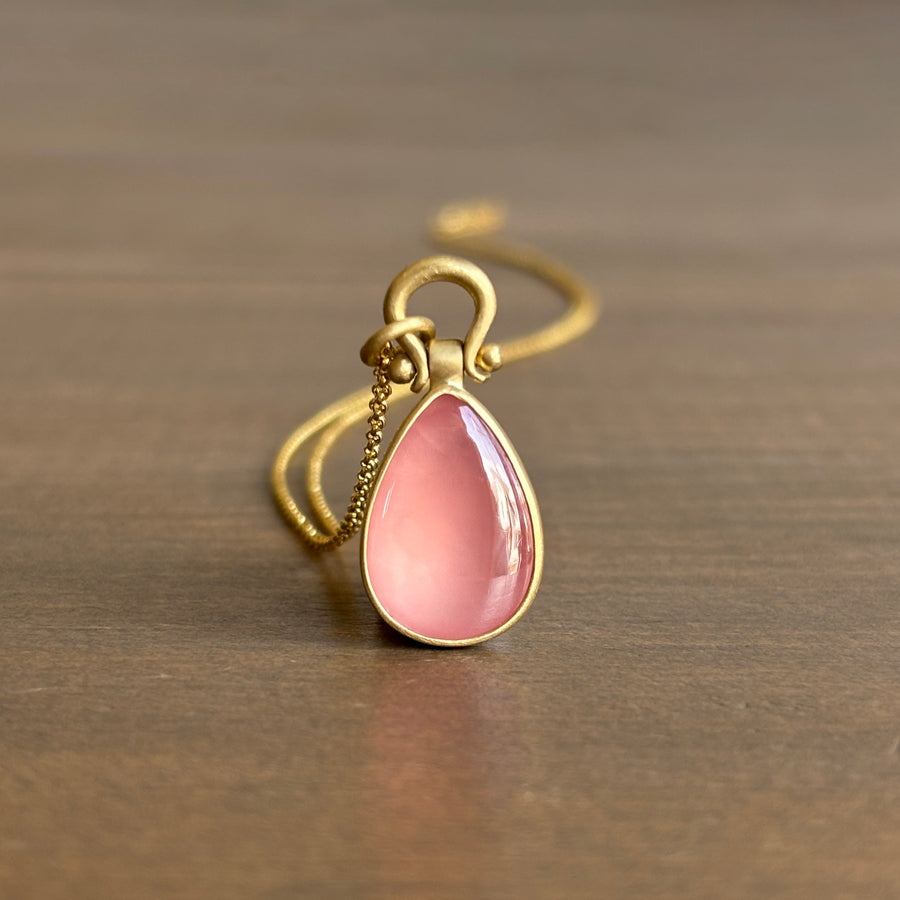 Peachy Rhodochrosite Cabochon Drop Pendant