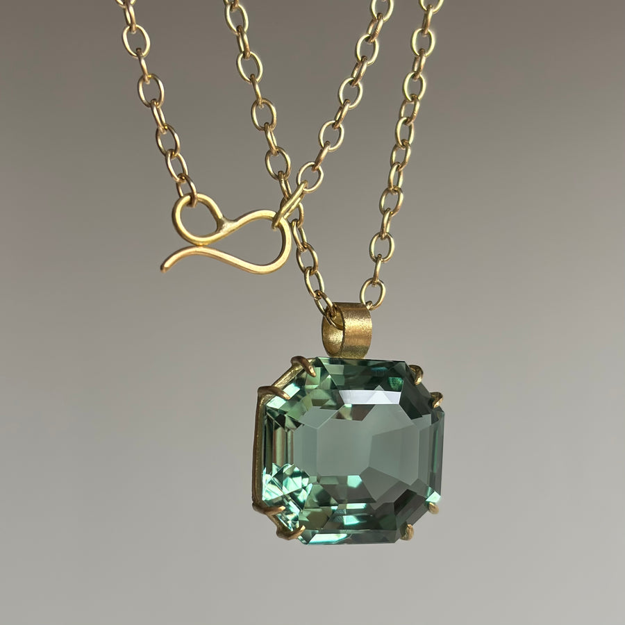 Faceted Green Amethyst Emerald Cut Pendant