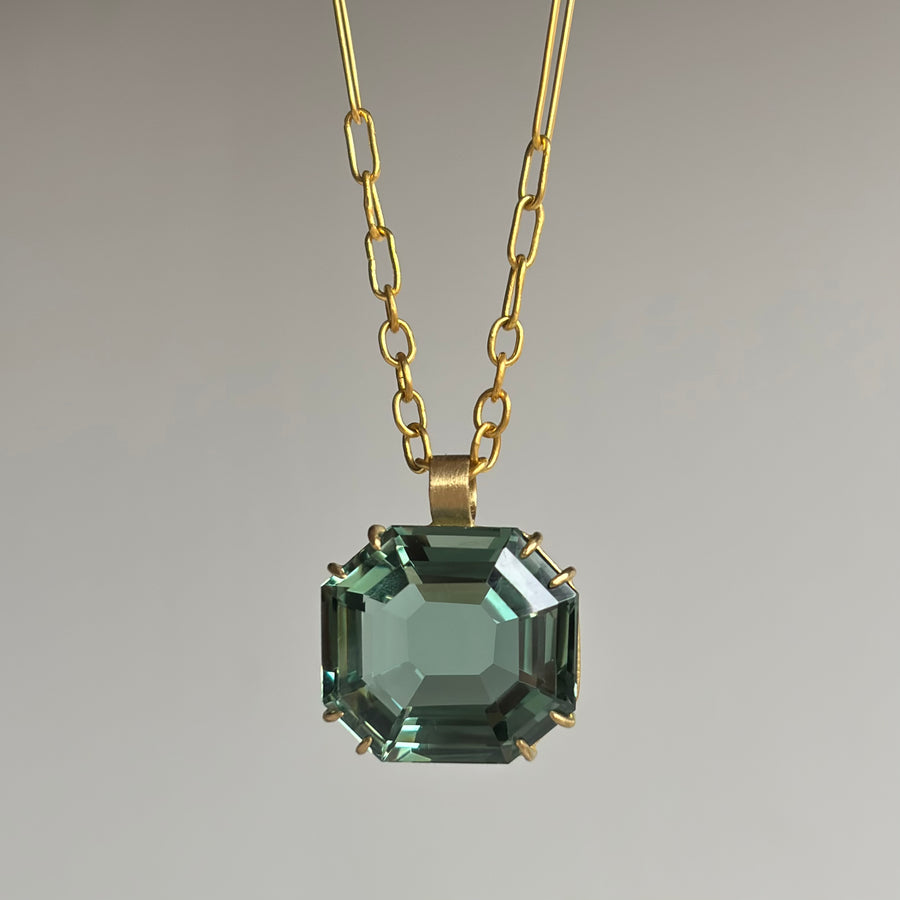 Faceted Green Amethyst Emerald Cut Pendant