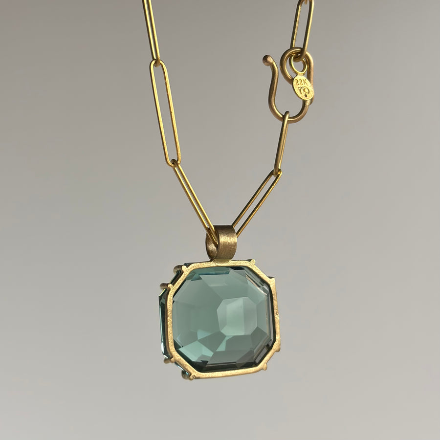 Faceted Green Amethyst Emerald Cut Pendant