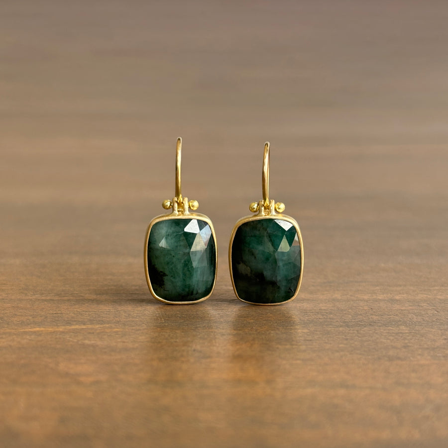 Rose Cut Emerald Rectangle Earrings