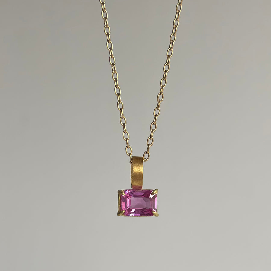 Petite Emerald Cut Pink Sapphire Pendant