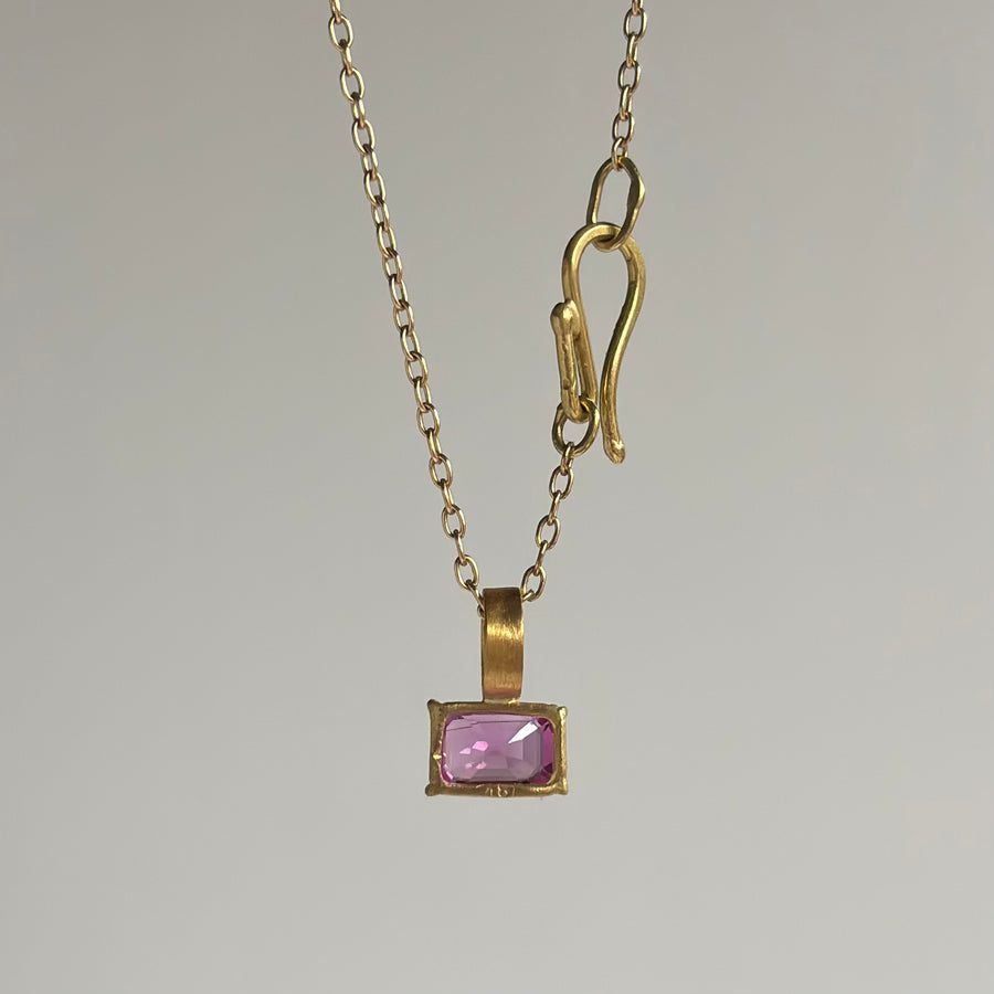 Petite Emerald Cut Pink Sapphire Pendant