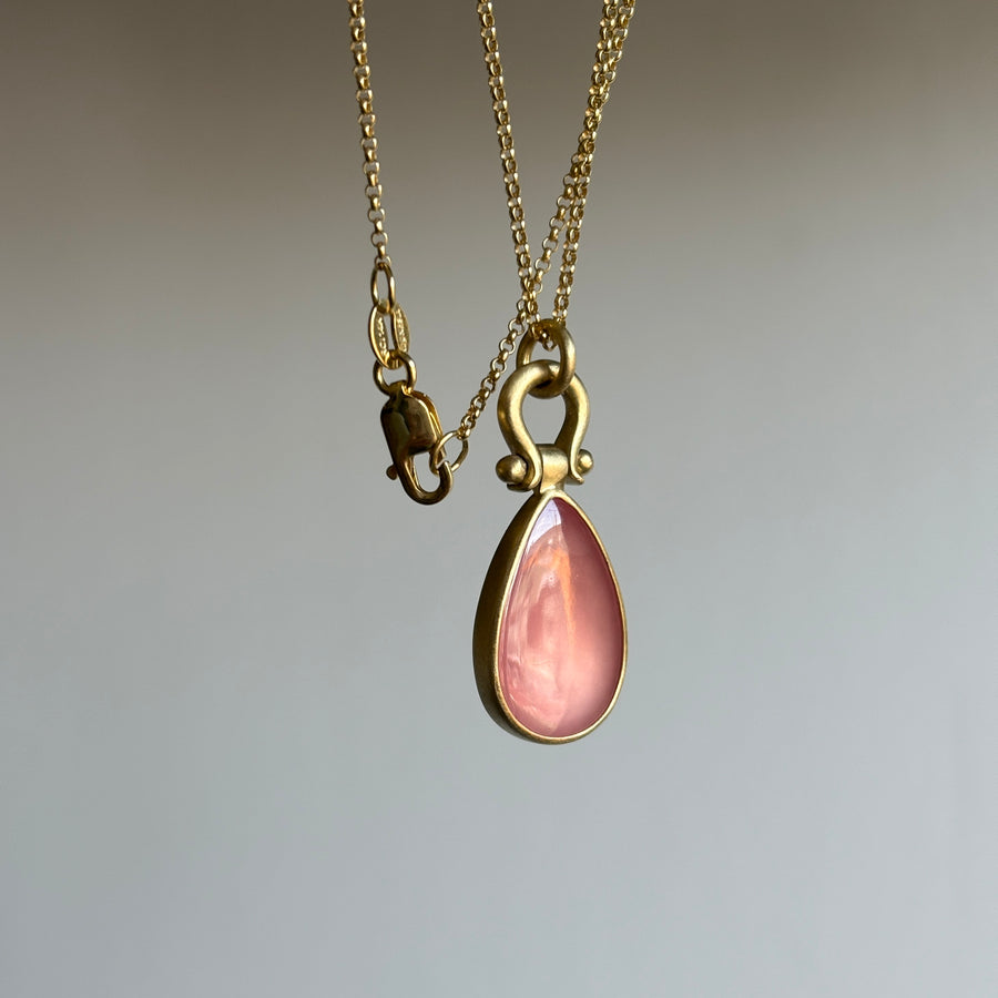 Peachy Rhodochrosite Cabochon Drop Pendant