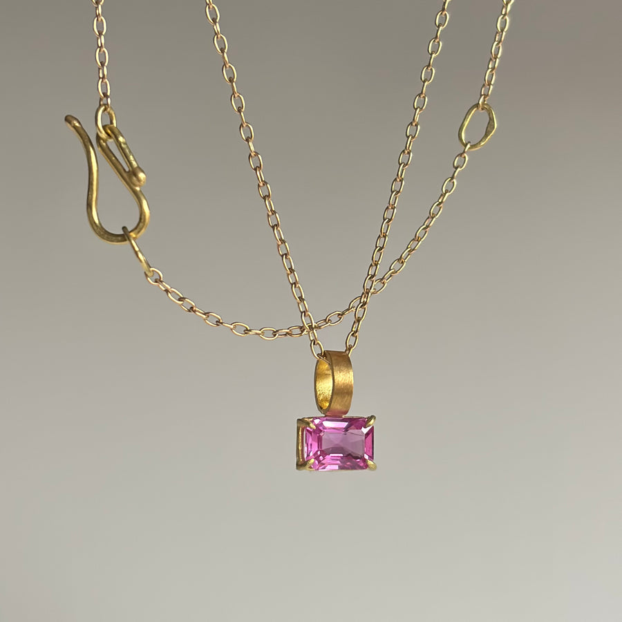 Petite Emerald Cut Pink Sapphire Pendant