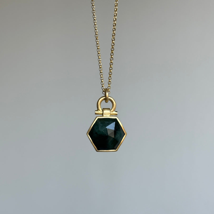 Rose Cut Emerald Hexagon Pendant