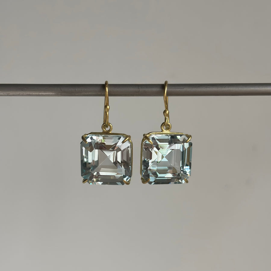 Pale Blue Topaz Emerald Cut Earrings