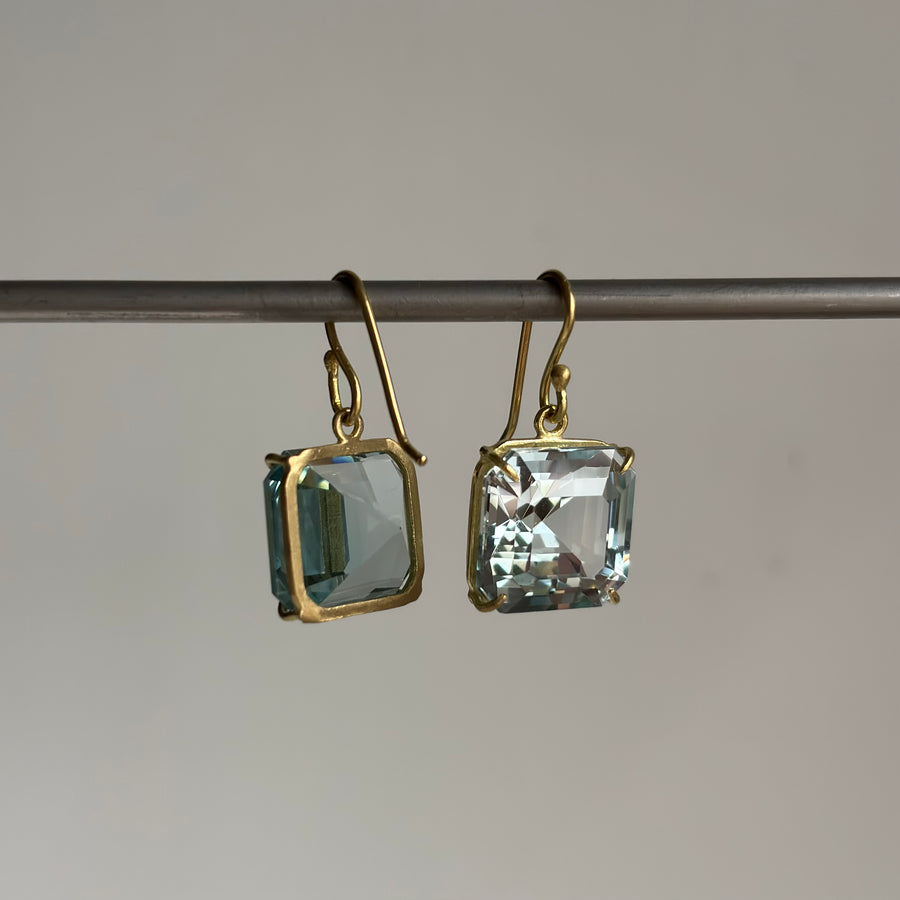 Pale Blue Topaz Emerald Cut Earrings