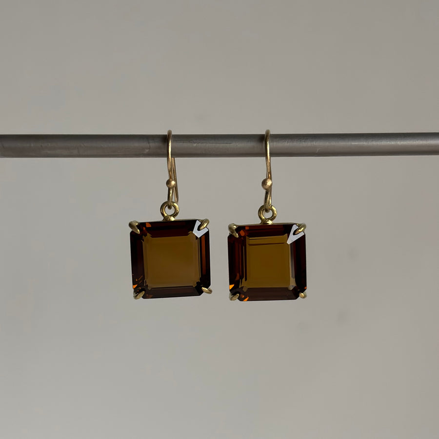 Cognac Quartz Cube Earrings