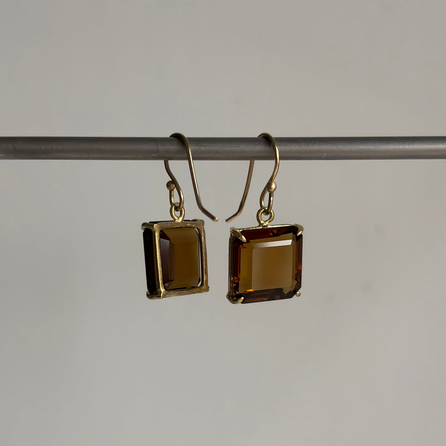 Cognac Quartz Cube Earrings