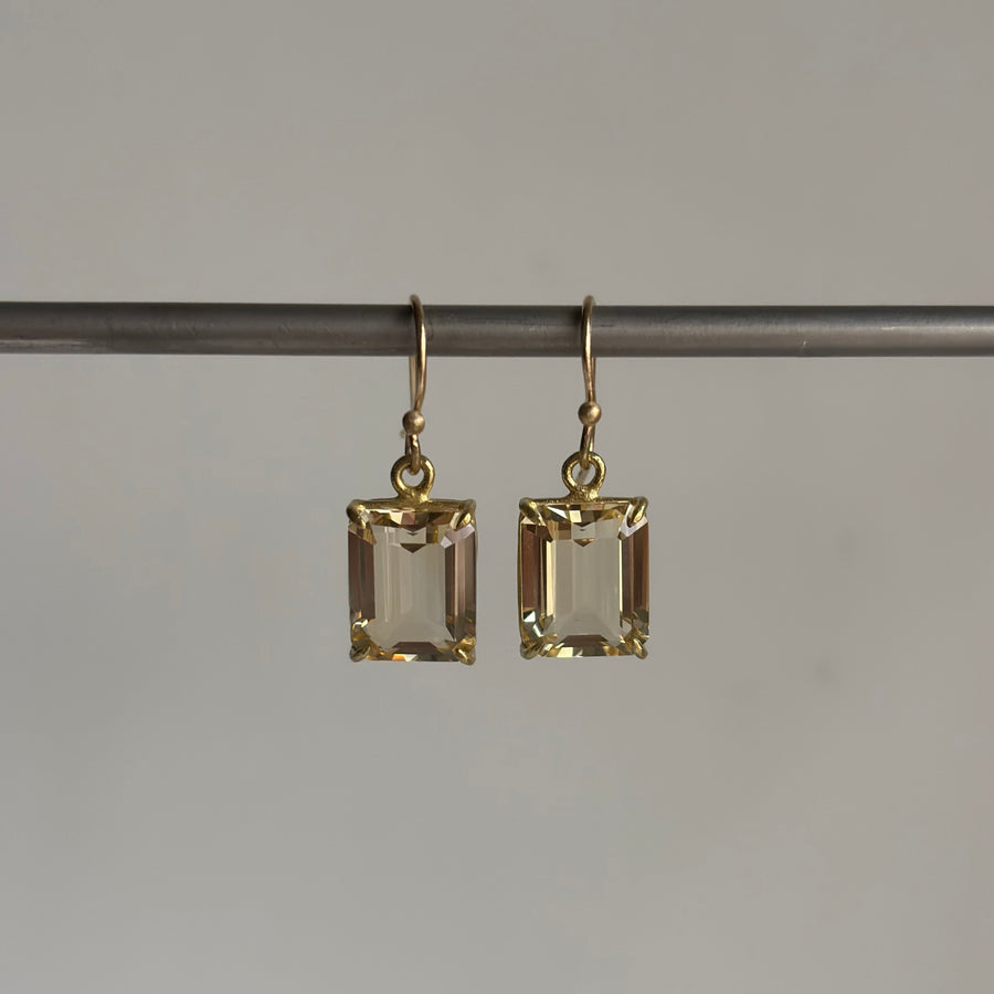 Small Emerald Cut Champagne Citrine Earrings