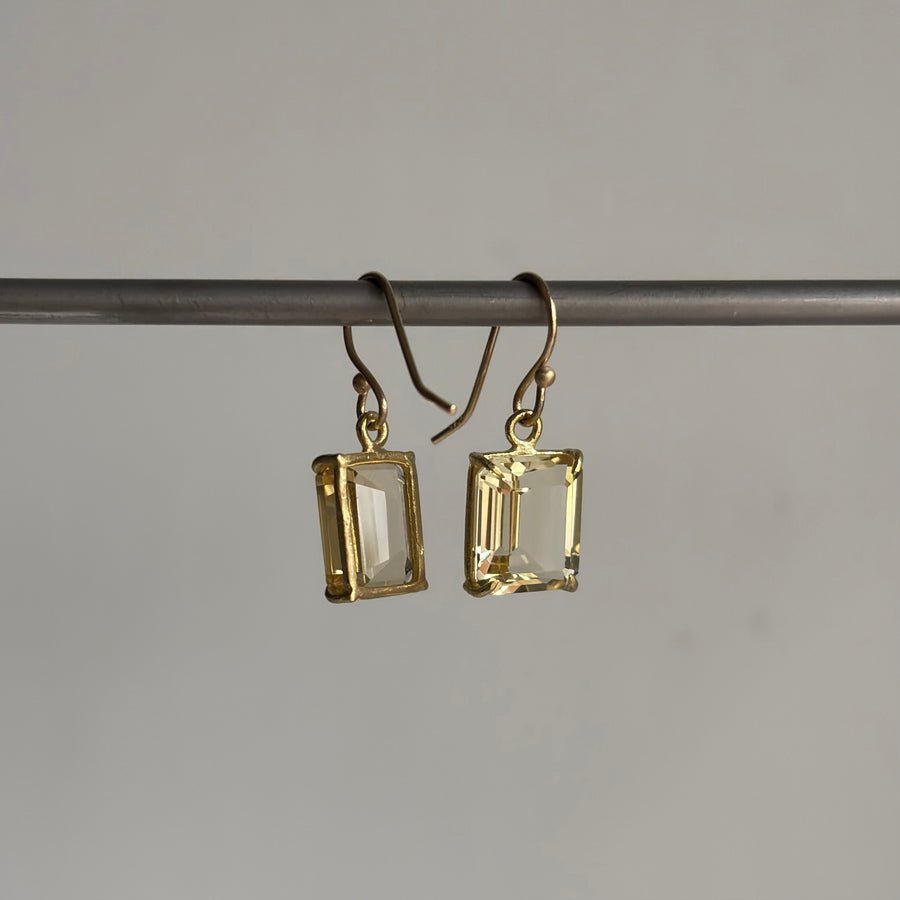 Small Emerald Cut Champagne Citrine Earrings