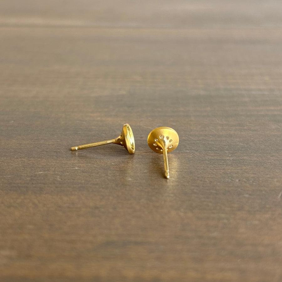 Large Concave Stud Earrings with Pavé Diamonds