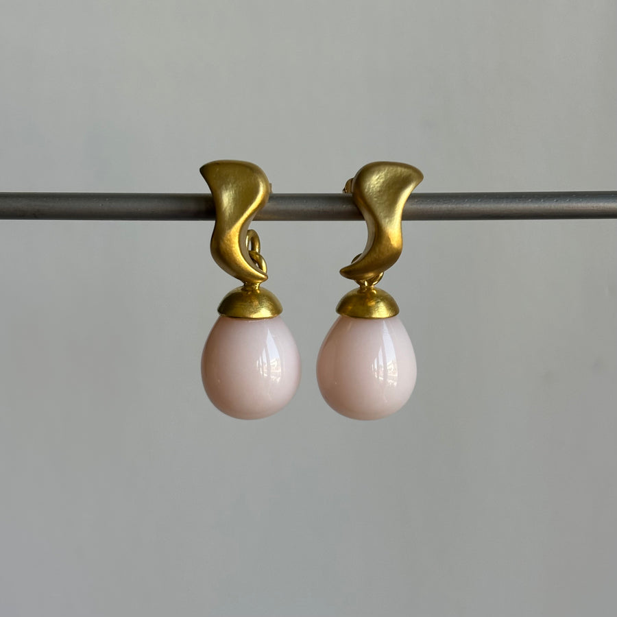 Sculptural Pink Opal Post Earrings