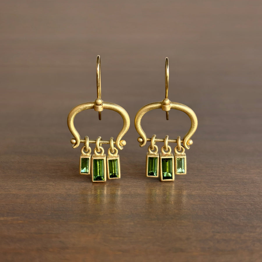 Lyre Earrings with Emerald Cut Green Tourmalines