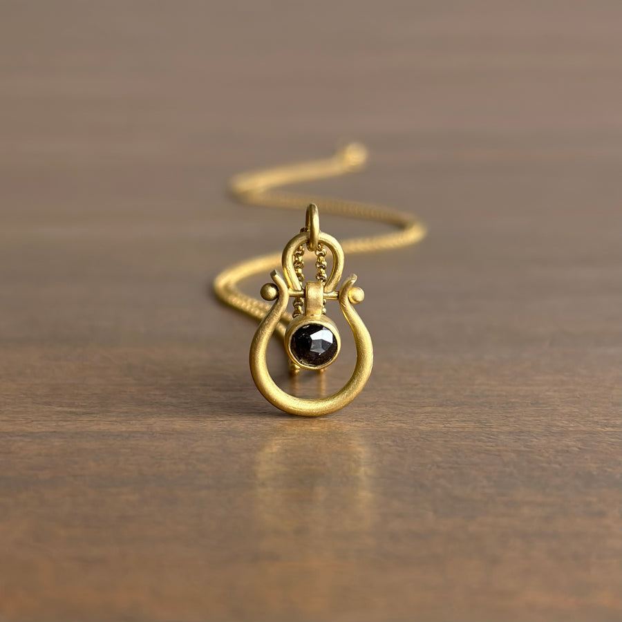 Small Rose Cut Black Diamond Lyre Pendant