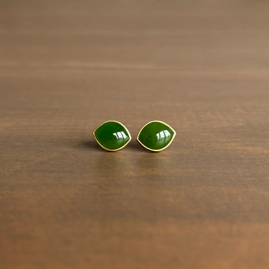 Siberian Jade Leaf Stud Earrings