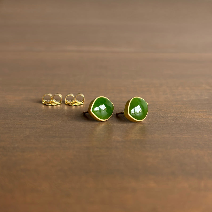 Siberian Jade Leaf Stud Earrings