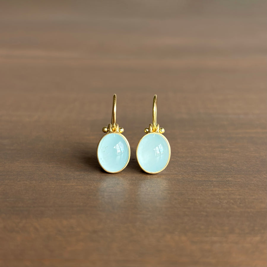 Oval Milky Aquamarine Cabochon Drop Earrings