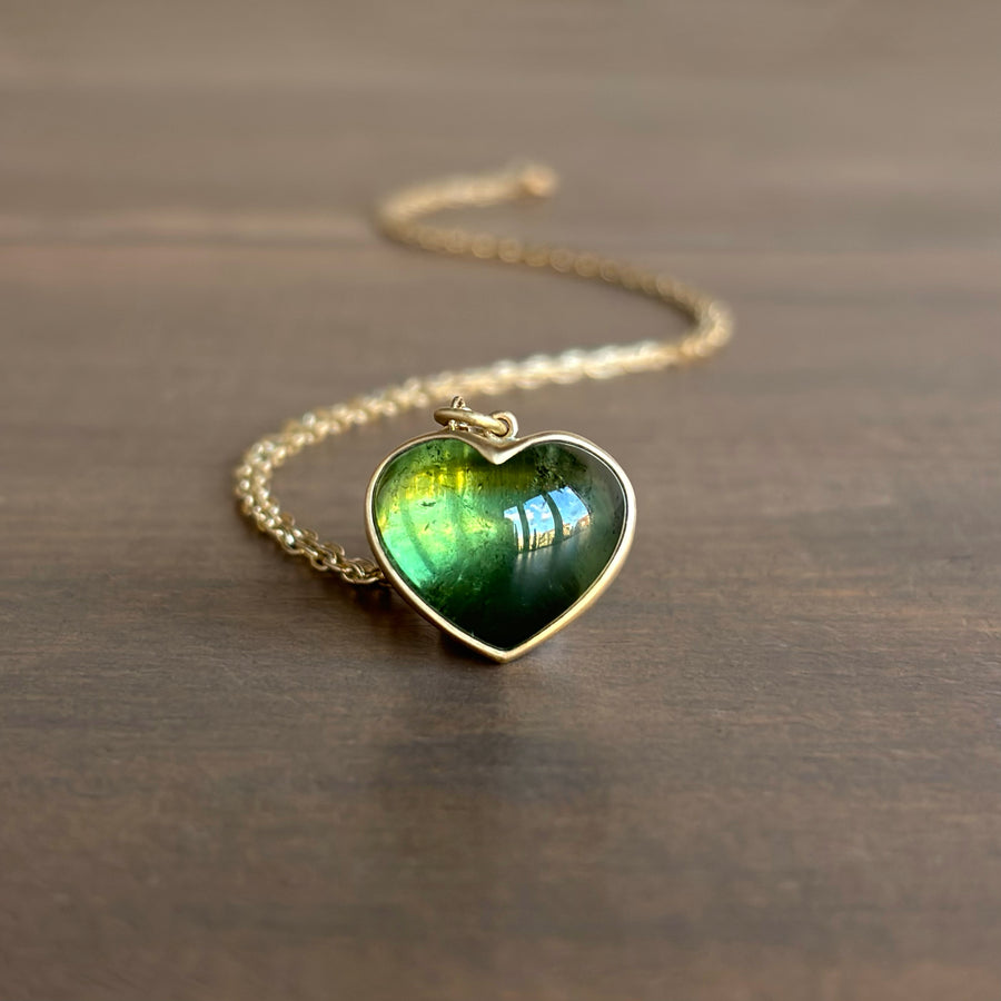 Green Tourmaline Cabochon Sweetheart Pendant