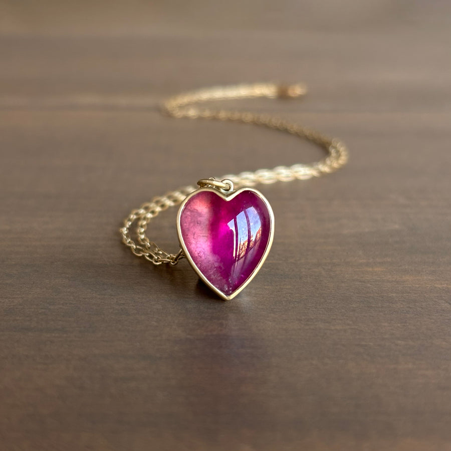 Peachy Pink Tourmaline Cabochon Sweetheart Pendant