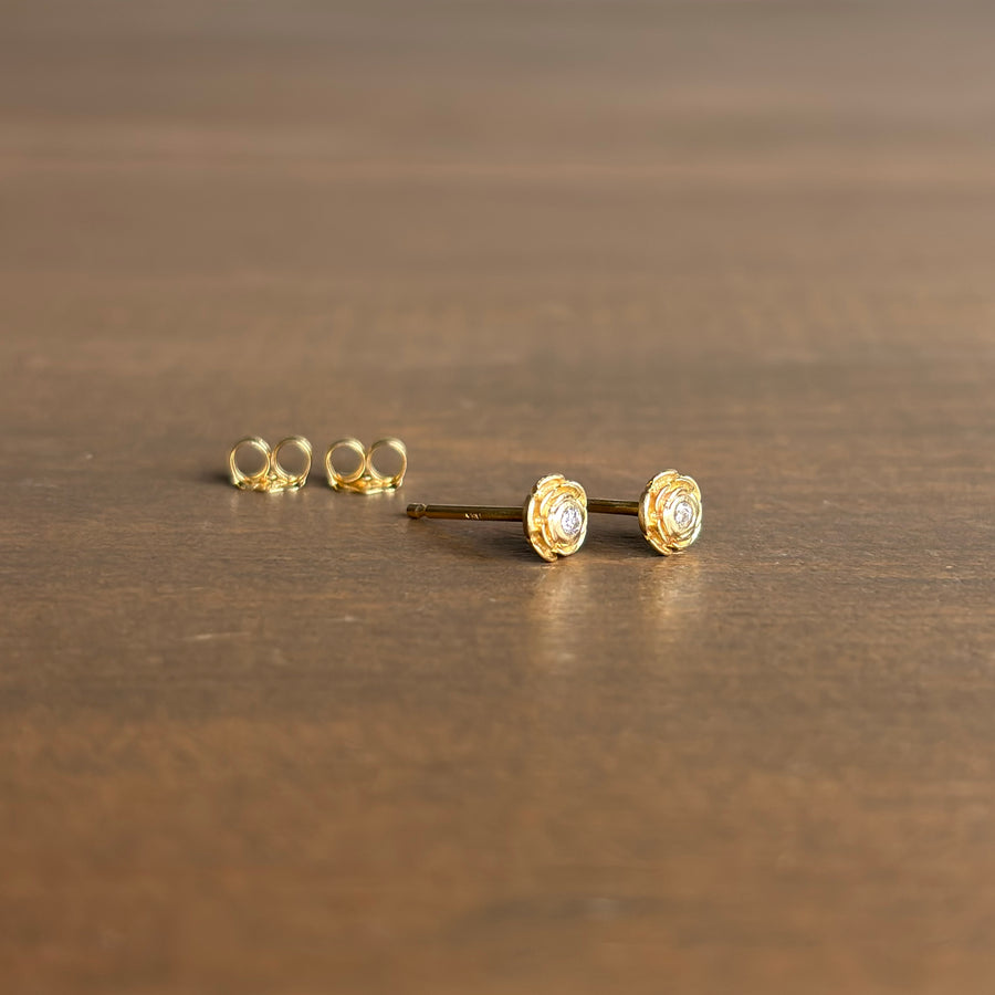 Little Gold Rose Garden Stud Earrings with Diamonds