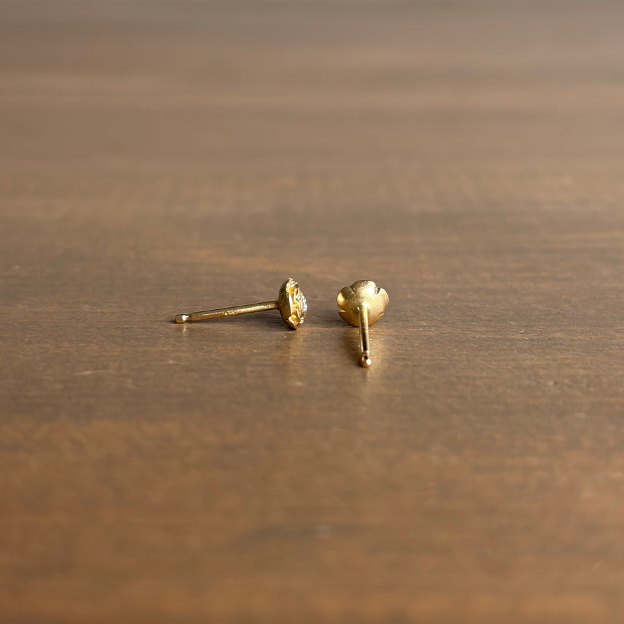 Little Gold Rose Garden Stud Earrings with Diamonds