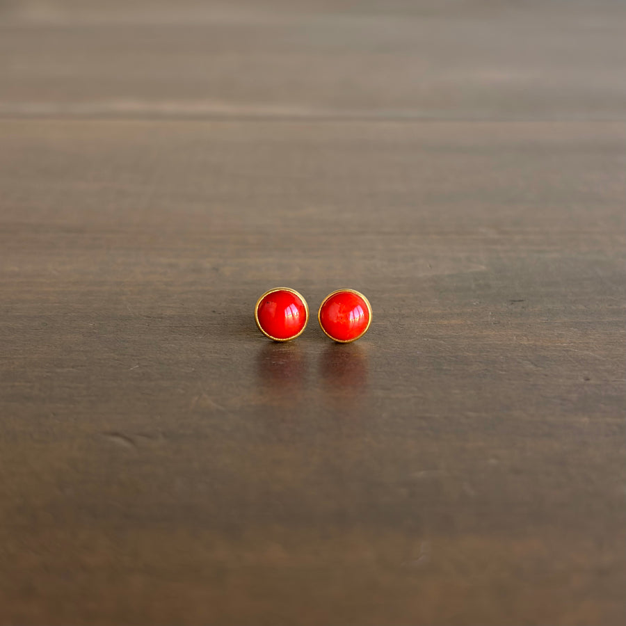 Round Mediterranean Coral Stud Earrings