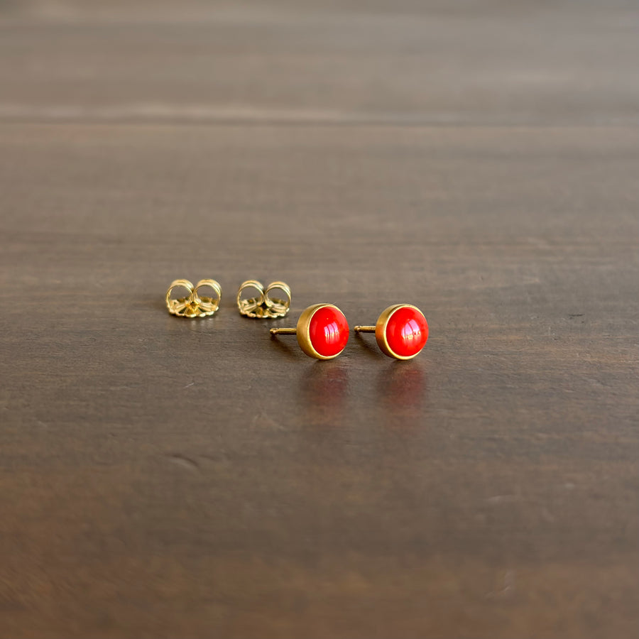 Round Mediterranean Coral Stud Earrings